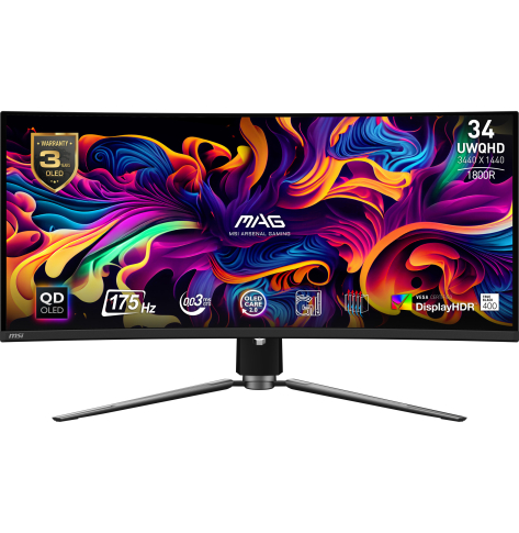 Monitor MSI MAG 341CQP QD-OLED 34 QD-OLED UWQHD Curved 175Hz HDMI DP USB-C USB