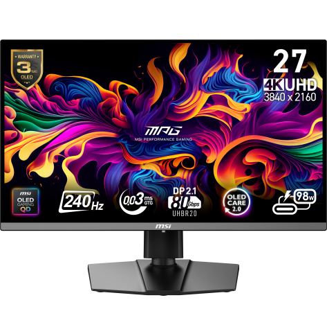 Monitor MSI MPG 272URX QD-OLED 26.5 QD-OLED UHD 240Hz HDMI DP USB-C USB Pivot