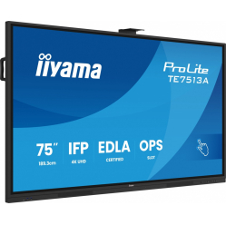 Monitor interaktywny IIYAMA 75 TE7513A-B2AG INFRARED 40pkt IPS 4K 7H 500cd/m2 WiFi USB ANDROID 14 Google EDLA 2x20W UCHWYT ŚCIENNY 