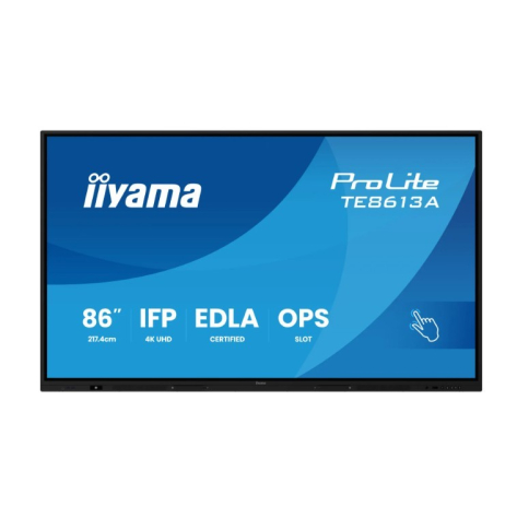 Monitor interaktywny IIYAMA 86 TE8613A-B2AG INFRARED 40pkt IPS 4K 7H 500cd/m2 WiFi USB ANDROID 14 Google EDLA 2x20W UCHWYT ŚCIENNY