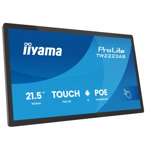 Monitor interaktywny IIYAMA 21.5 cala ProLite TW2223AS-B3P POJ.10PKT.24/7 ANDROID14 450 cd/m2 USB-C 2x2W RJ45 3xUSB iiSignage