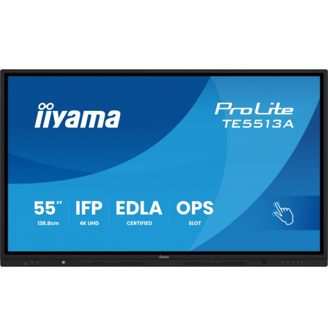 Monitor interaktywny IIYAMA 55 TE5513A-B1AG INFRARED 40pkt IPS 4K 7H 450cd/m2 WiFi USB ANDROID 14 Google EDLA 2x20W UCHWYT CIENNY