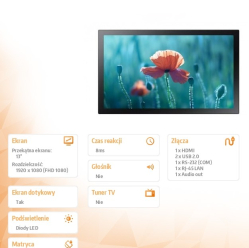 Monitor interaktywny Samsung QB13R-T 13 Matowy Dotykowy 16h/7 250(cd/m2) 1920x1080 (FHD) S6 Player Wi-Fi 3 lata OnSite (LH13QBRTMGCXEN)