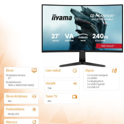 IIYAMA GC2784HSU-B1 FHD 0.7ms VA 1500R 240Hz 2xHDMI DP 2xUSB FreeSync Premium -FHD (48-240Hz) HDR10 2x2W
