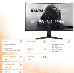 IIYAMA GC2781HSU-B1 VA FHD 144Hz 1ms 2xUSB 1500R 350 cd 4000:1 HDMI DP FreeSync -FHD (48-144Hz) 2x2W