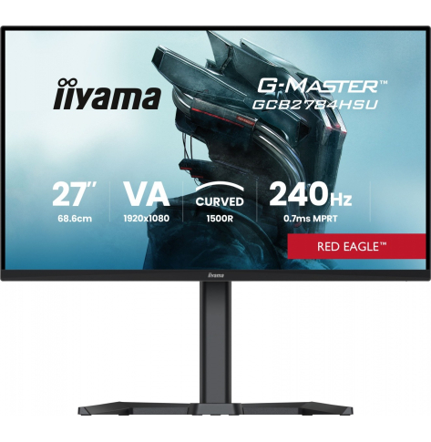 IIYAMA GCB2784HSU-B1 FHD 0.7ms VA 1500R 240Hz 2xHDMI DP 2xUSB FreeSync Premium -FHD (48-240Hz) HDR10 2x2W HAS150(PIVOT)