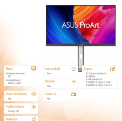 Monitor Asus PA278CGRV BK 2DP HDMI USB HUB USB głośniki