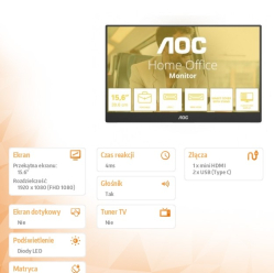AOC 16T20E2 15.6 cala IPS Mini HDMI USB-C Głośniki 