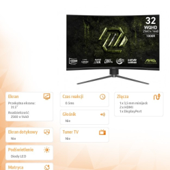 Monitor MSI MAG 325CQPF E18 31.5 LED WQHD LED Zakrzywiony 180Hz czarny