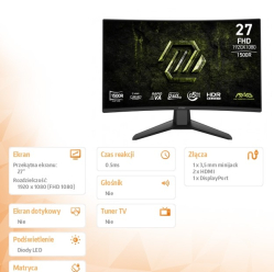 Monitor MSI MAG 274CF X24 27cali LED FHD curved 240Hz czarny 