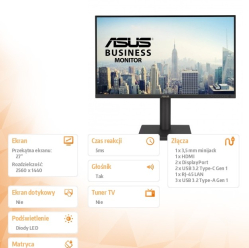 Monitor Asus BE27ACGN IPS QHD HDMI USB DP RJ45