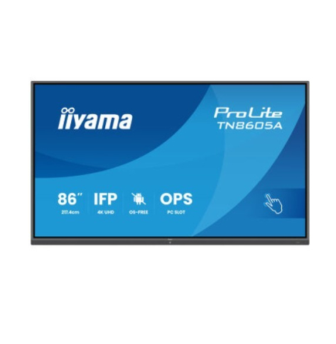 IIYAMA 86 cali TN8605A-B1AG IPS 4K 40pkt 500cd nonOS 1200:1 5ms DeepContrast-IR+ 1xVGA 2xHDMI DP USB-C(PD65W) 2xRJ45 2x20W PiP PbP UCHWYT ŚCIENN