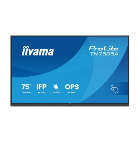 IIYAMA 75 cali TN7505A-B1AG IPS 4K 40pkt 500cd nonOS 1200:1 5ms DeepContrast-IR+ 1xVGA 2xHDMI DP USB-C(PD65W) 2xRJ45 2x20W PiP PbP UCHWYT ŚCIENN