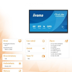IIYAMA 65 cali TN6505A-B1AG IPS 4K 40pkt 500cd nonOS 1200:1 5ms DeepContrast-IR+ 1xVGA 2xHDMI DP USB-C(PD65W) 2xRJ45 2x20W PiP PbP UCHWYT ŚCIENN