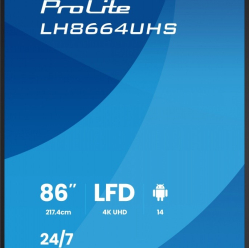 IIYAMA 86 cali LH8664UHS-B3AG 24/7 IPS ANDROID 14 4K 2xHDMI RJ45 2xUSB WiF iUSB-C(DP-Alt) 2x16W iiSignage? (CMS) iiControl (DMS) iiShare ES