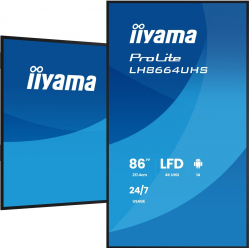 IIYAMA 86 cali LH8664UHS-B3AG 24/7 IPS ANDROID 14 4K 2xHDMI RJ45 2xUSB WiF iUSB-C(DP-Alt) 2x16W iiSignage? (CMS) iiControl (DMS) iiShare ES
