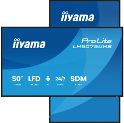 IIYAMA 50 cali LH5075UHS-B2AG 24/7 VA ANDROID.11 4K 500cd 3xHDMI DP RJ45 2x10W 2xUSB WiFi 4/32GB 24/7 A311D2 full daisy chain i