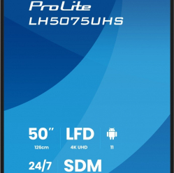 IIYAMA 50 cali LH5075UHS-B2AG 24/7 VA ANDROID.11 4K 500cd 3xHDMI DP RJ45 2x10W 2xUSB WiFi 4/32GB 24/7 A311D2 full daisy chain i