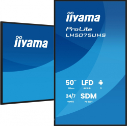 IIYAMA 50 cali LH5075UHS-B2AG 24/7 VA ANDROID.11 4K 500cd 3xHDMI DP RJ45 2x10W 2xUSB WiFi 4/32GB 24/7 A311D2 full daisy chain i