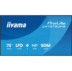 IIYAMA 75 cali LH7575UHS-B2AG 24/7 IPS ANDROID.11 4K WiFi iiSignage2 FailOver EShare 24/7 full daisy chain 