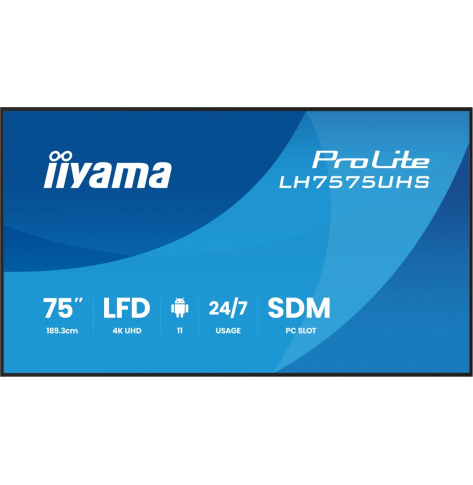 IIYAMA 75 cali LH7575UHS-B2AG 24/7 IPS ANDROID.11 4K WiFi iiSignage2 FailOver EShare 24/7 full daisy chain 
