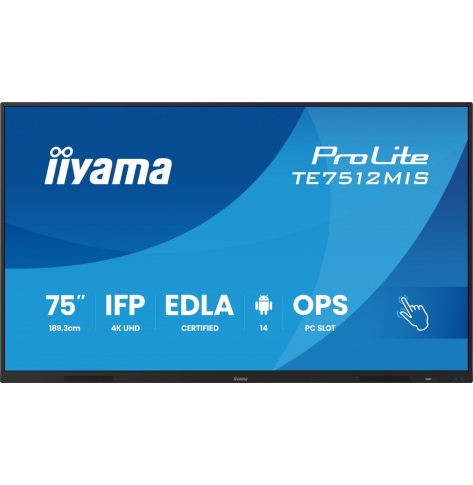 IIYAMA 75 cali TE7512MIS-B4AG 40pkt IPS 4K 24/7 7H ANDROID 14 RK3576 8/128GB EDLA Essential 