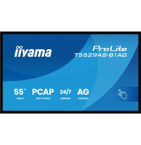 IIYAMA 55 cali T5529AS-B1AG VA 4K HDMIx2 USB-C RJ45 2x10W WiFi Android 14 Signal FailOver Whiteboard iiSignage2 (CMS) iiControl (DMS) iiS