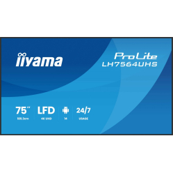 IIYAMA 75 cali LH7564UHS-B1AG 24/7 VA ANDROID14 4K 500cd 5000:1 2xHDMI USB-C RJ45 RS-232c IR 2x10W 2xUSB UCHWYT ŚCIENNY iiSignage2 WiFi Fa