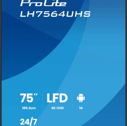 IIYAMA 75 cali LH7564UHS-B1AG 24/7 VA ANDROID14 4K 500cd 5000:1 2xHDMI USB-C RJ45 RS-232c IR 2x10W 2xUSB UCHWYT ŚCIENNY iiSignage2 WiFi Fa