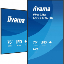 IIYAMA 75 cali LH7564UHS-B1AG 24/7 VA ANDROID14 4K 500cd 5000:1 2xHDMI USB-C RJ45 RS-232c IR 2x10W 2xUSB UCHWYT ŚCIENNY iiSignage2 WiFi Fa
