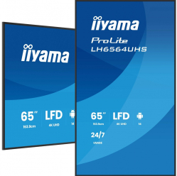 IIYAMA 65 cali LH6564UHS-B1AG 24/7 VA ANDROID14 4K 500cd 5000:1 2xHDMI USB-C RJ45 RS-232c IR 2x10W 2xUSB UCHWYT ŚCIENNY iiSignage2 WiFi Fa