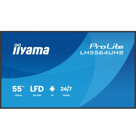 IIYAMA 55 cali LH5564UHS-B1AG 24/7 VA ANDROID14 4K 500cd 5000:1 2xHDMI USB-C RJ45 RS-232c IR 2x10W 2xUSB UCHWYT ŚCIENNY iiSignage2 WiFi Fa