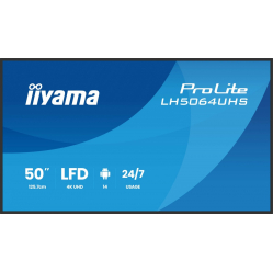 IIYAMA 50 cali LH5064UHS-B1AG 24/7 IPS ANDROID14 4K 500cd 1200:1 2xHDMI USB-C RJ45 RS-232c IR 2x10W 2xUSB UCHWYT ŚCIENNY iiSignage2 WiFi Fa