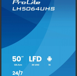 IIYAMA 50 cali LH5064UHS-B1AG 24/7 IPS ANDROID14 4K 500cd 1200:1 2xHDMI USB-C RJ45 RS-232c IR 2x10W 2xUSB UCHWYT ŚCIENNY iiSignage2 WiFi Fa