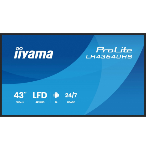 IIYAMA 43 cale LH4364UHS-B1AG 24/7 VA ANDROID14 4K 500cd 4000:1 2xHDMI USB-C RJ45 RS-232c IR 2x10W 2xUSB UCHWYT ŚCIENNY