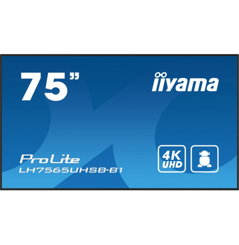 IIYAMA 75 cali LH7565UHSB-B1 24/7 IPS ANDROID 11 4K 800cd iiSignage2 SDM 2x HDMI DP 2x USB 2x 10W RJ45 WiFi 4/32GB PION/POZIOM 400x400(vesa)