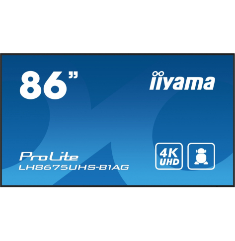 IIYAMA 85.6 calowy LH8675UHS-B1A 24/7 IPS ANDROID.11 4K 500cd/m2 WiFi 3xHDMI DP Daisy/Chain 2xUSB 2x10W RJ45 iiSignage2 FailOver SDM 4GB/32GB metal