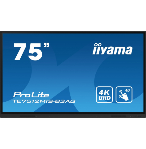 IIYAMA 75 cali ProLite TE7512MIS-B3AG INFRARED 40pkt IPS 4K 24/7 7H WiFi VGA HDMI USB-c Bluetooth metal 8ms vesa głośniki 2 x 16W