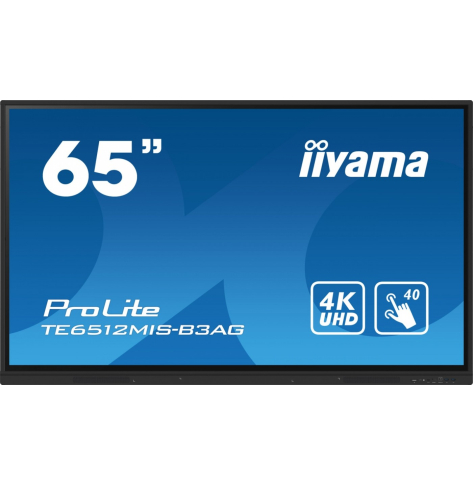 IIYAMA 65 cali ProLite TE6512MIS-B3AG 40pkt IPS 4K 24/7 7H WiFi VGA HDMI USB-c Bluetooth metal 8ms Vesa 2x16W