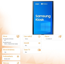 Samsung KIOSK KM24C 24 cale Matowy Dotykowa 16h/7 250(cd/m2) 1920 x 1080Win10 IoT Celeron 3 lata d2d (LH24KMCCBGCXEN)