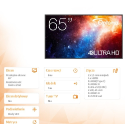 Optoma 65 cali N3651K matowy 24h/7 450cd/m2 USB-C 4K UHD (3840 x 2160) Android 11 Wifi+BT OMS kod producenta H1F2C0FBW10
