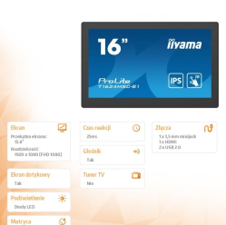 IIYAMA 15.6 cali T1624MSC-B1 IPS poj.10pkt.450cd 24/7 media player 6H