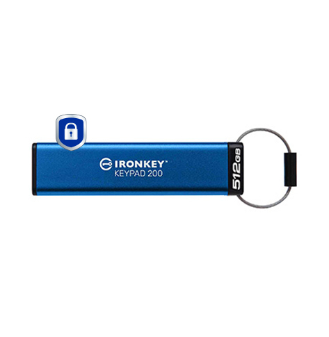 Pendrive KINGSTON IKKP200/512GB 512GB USB-A 3.2 Gen 1 IronKey Keypad 200 FIPS 140-3 Lvl 3 Pending AES-256 Encrypted niebieski