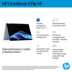 Laptop HP OmniBook 5 Flip 14-fp0004nw Core 5 120U 142K Touch IPS 16GB LP512GB 1080p 68Wh Win11 Blue Sky 2Y