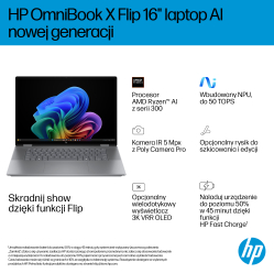 Laptop HP OmniBook X Flip 16-ar0016nw 16 2K Touch OLED IPS Ryzen AI 5 340 16GB 1TB Radeon 840M 68Wh Win11 Meteor Silver 2Y