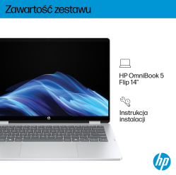 Laptop HP OmniBook Flip 14 WUXGA Touch IPS Ryzen AI 5 340 16GB 512GB BT BLKB x360 Win11 Meteor Silver 2Y