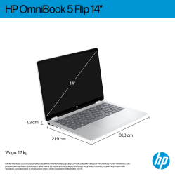 Laptop HP OmniBook Flip 14 WUXGA Touch IPS Ryzen AI 5 340 16GB 512GB BT BLKB x360 Win11 Meteor Silver 2Y