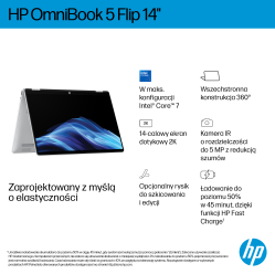 Laptop HP OmniBook Flip 14 WUXGA Touch IPS Ryzen AI 5 340 16GB 512GB BT BLKB x360 Win11 Meteor Silver 2Y