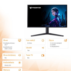Acer Monitor 26.5 cala X27UZ1 QD-OLED HDMIx2 DP 280Hz