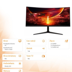 Acer Monitor 34 cale ED340CUS3BMII VA 180Hz 1ms 2XHDMI DP 